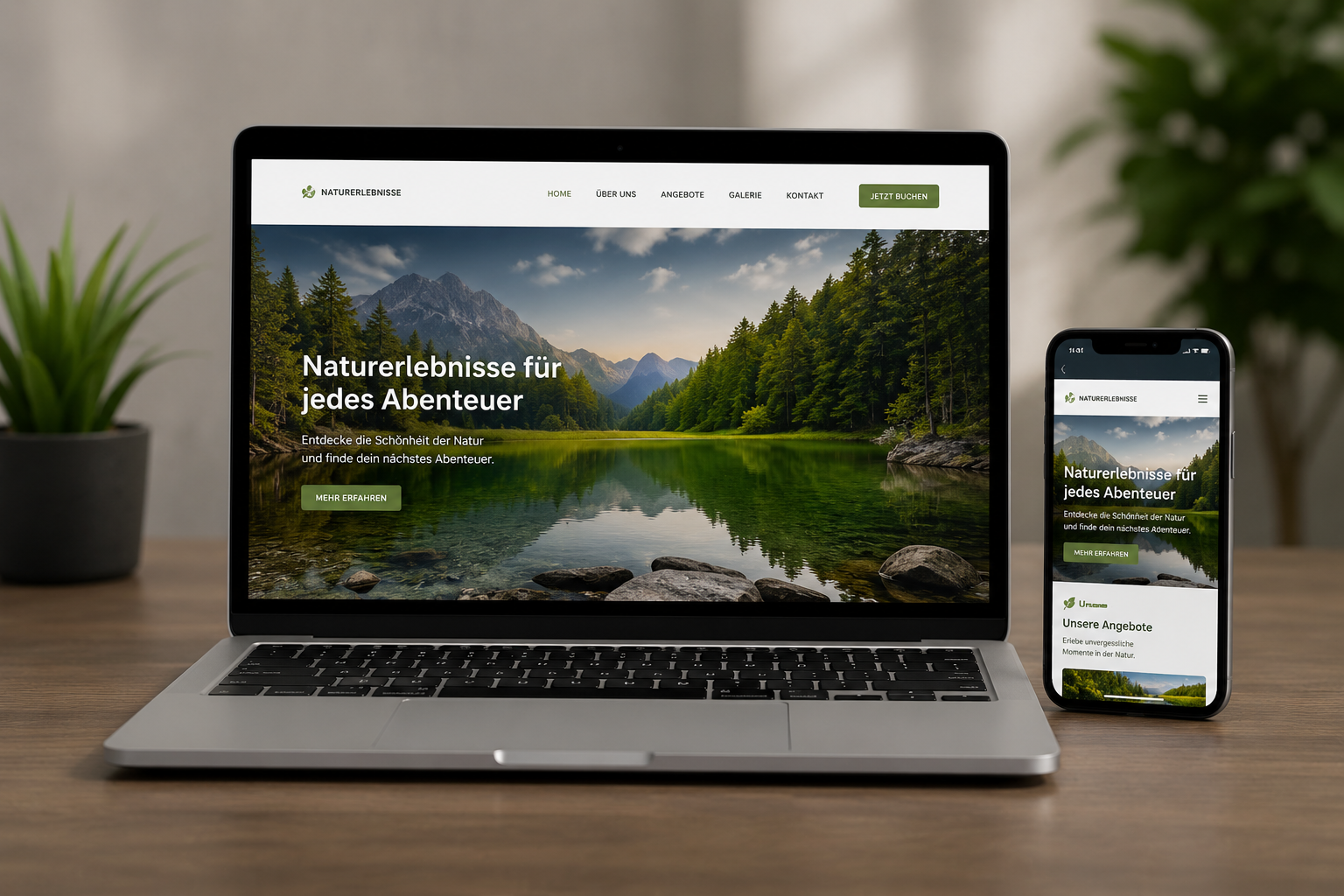 esponsive Website auf Laptop und Smartphone mit Naturmotiv
