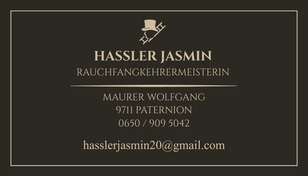 Visitenkarte für Rauchfangkehrermeisterin Hassler Jasmin